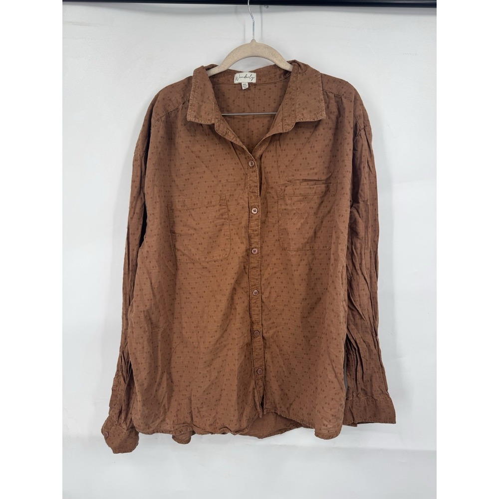 Wonderly Textured Button Front‎ Long Sleeve Shirt Women XXL Brown Western Indie
